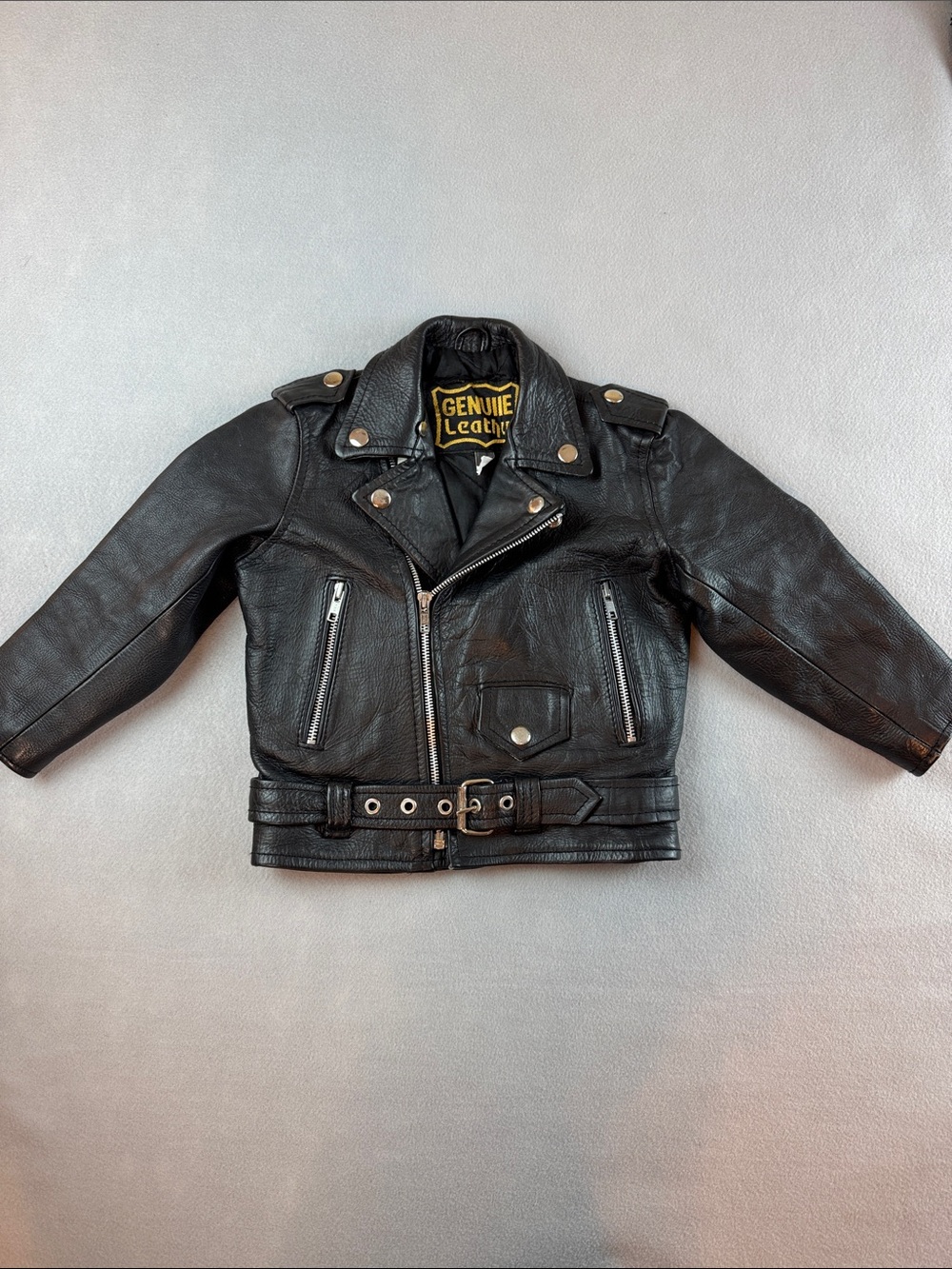 Genuine Leather 1990's Child's Leather Motorcycle Moto Jacket Size Small Vintage
